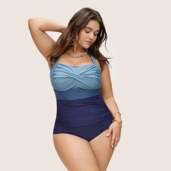 BloomChic Contrast Twist Front Skinny One Piece Swimsuit size L - Picture 4 of 6